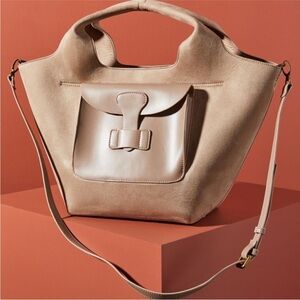 Anthropologie EUC Taupe Faux Suede Ryan Tote Bag XL with Strap